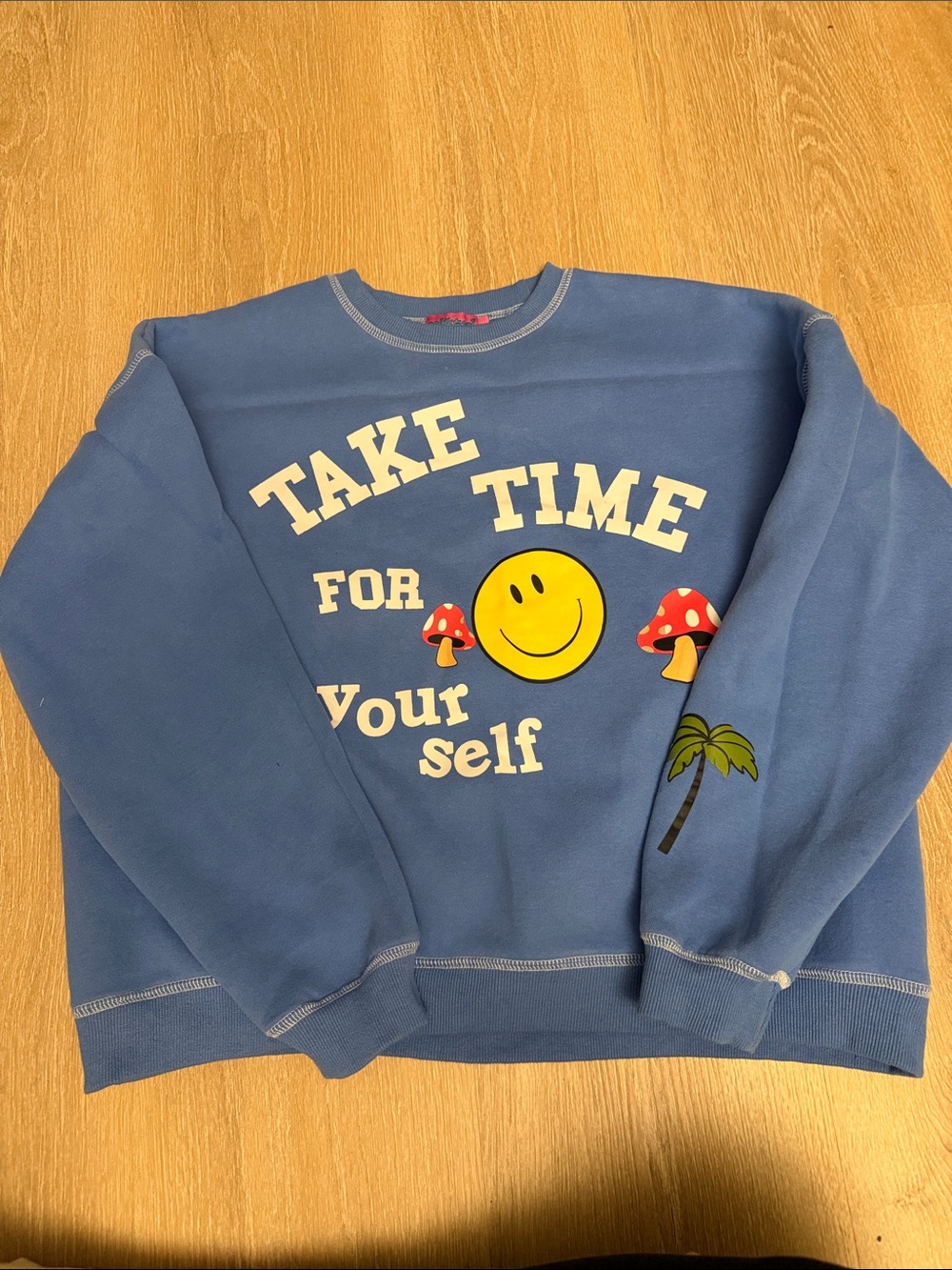 Edikted Blue 'Take Time For Yourself' Crewneck Sweatshirt with Graphic